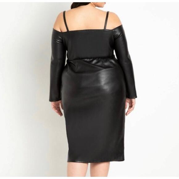 Eloquii faux leather off cold shoulder bodycon midi dress long sleeve midi 18 - Picture 6 of 12